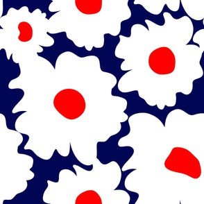 Take Me To The Mountains Flowers Red White And Blue 70’s Retro Modern Navy Cherry Cottagecore Mini Floral Pattern