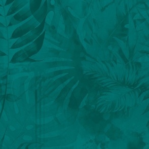 Subtle Monstera And Palm Pattern Teal Green