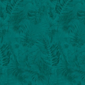 Subtle Monstera And Palm Pattern Teal Green Smaller Scale