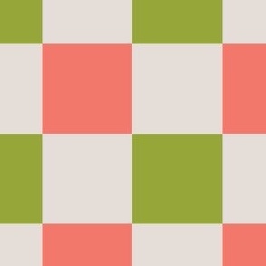 Checkered Pattern - Coral, Green, Cream - Large 