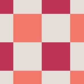 Checkered Pattern - Coral, Magenta, Cream - Large 