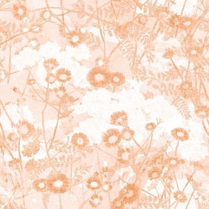 Burned orange daisies on a cream background with a vintage linen textured background
