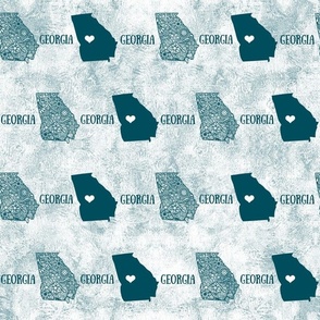 Large Scale State of Georgia USA Home is Where The Heart Is in Teal