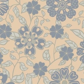 Vines and fantasy flowers - Dusty Blue on Gray sand - Large
