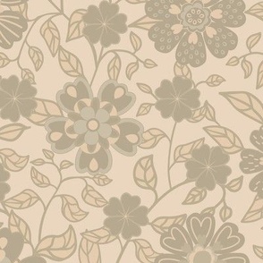 Vines and fantasy flowers - Pale Khaki on Gray Sand - Large