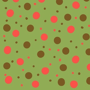 Green- Brown -Coral Polka Dots