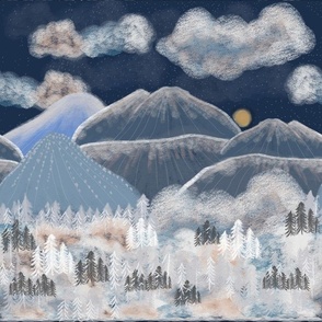 Mountains with snow winter scene pattern 