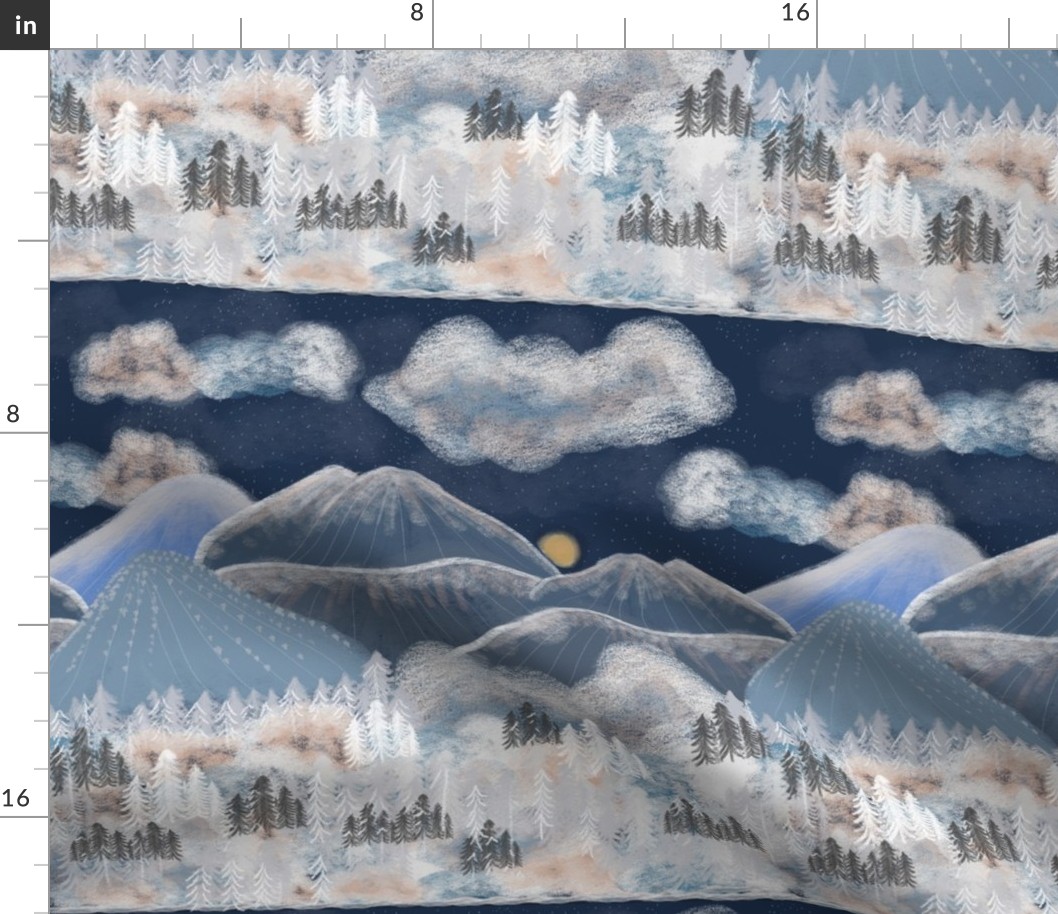Mountains with snow winter scene pattern 