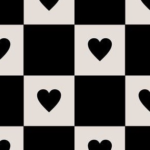 Checkered Hearts - Cream, Black -Large