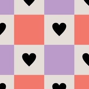 Checkered Hearts - Cream, Lavender, Coral -Large