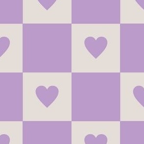 Checkered Hearts - Cream, Lavender -Large