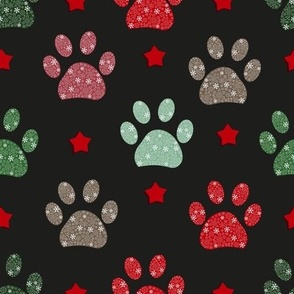 Paw print with snowflakes Merry Christmas pattern