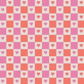 Checkered Hearts - Cream, Pink, Coral -Small