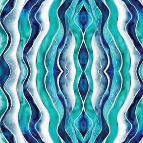 Teal Royal Waves Abstract Watercolor VERTICAL