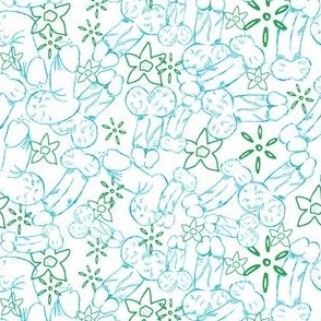 dick doodle blue and green on white
