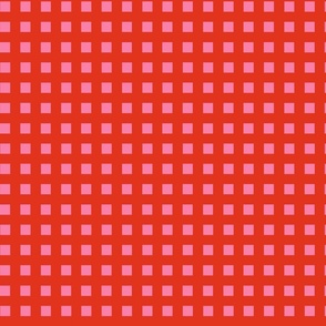Red geometric lattice print on pink background (medium)