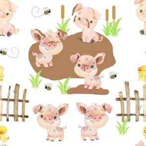 Farm Animals Pigs In The Mud