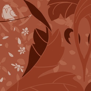 damask pattern with large warm brown  leaves and autums colored parts - large scale