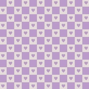 Checkered Hearts - Cream, Lavender -Small