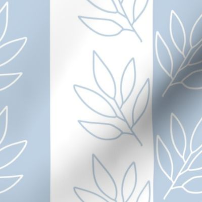 classic stripe - large fog and white stripes and leaves -  blue coastal botanical wallpaper and fabric