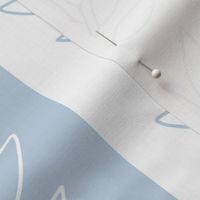 classic stripe - large fog and white stripes and leaves -  blue coastal botanical wallpaper and fabric