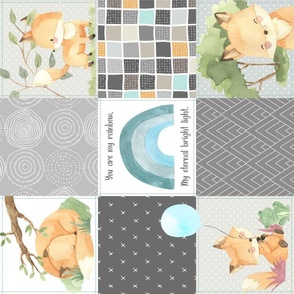 Freddie Fox Quilt Blanket – Baby Fox + Rainbows Patchwork Nursery Fabric, Bedding Cheater Quilt C, ROTATED
