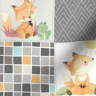 4 1/2" Freddie Fox Quilt Blanket – Baby Fox + Rainbows Patchwork Nursery Fabric, Bedding Cheater Quilt C
