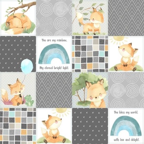 4 1/2" Freddie Fox Quilt Blanket – Baby Fox + Rainbows Patchwork Nursery Fabric, Bedding Cheater Quilt C