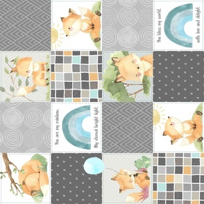 4 1/2" Freddie Fox Quilt Blanket – Baby Fox + Rainbows Patchwork Nursery Fabric, Bedding Cheater Quilt C, ROTATED