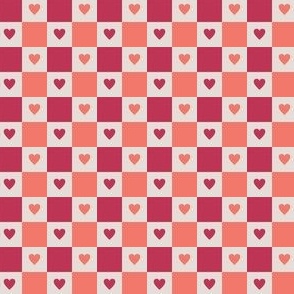 Checkered Hearts - Cream, Viva Magenta, Coral -Small