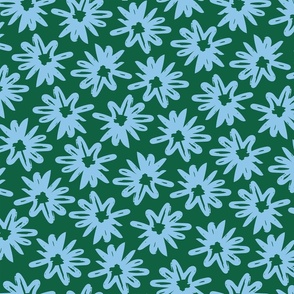 Large Scribble Flowers - Pine Green, Baby Blue
