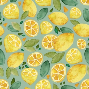 Watercolor Lemons on Sage