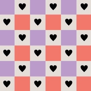 Checkered Hearts - Cream, Lavender, Coral -Medium