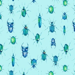 Mint watercolor beetles
