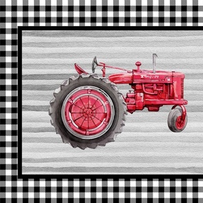 Vintage Tractor on Buffalo Plaid Fat Qtr Size
