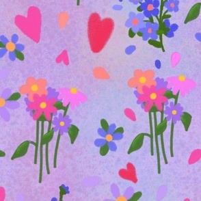 Hearts and Flowers on Light Purple