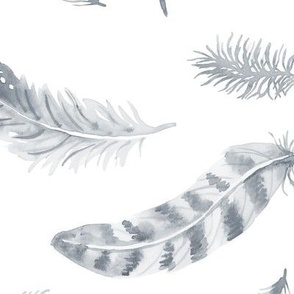 Watercolor Feathers grey (very large) 