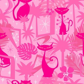 Retro Tropi-cool Cats in Tonal Bubblegum Pink