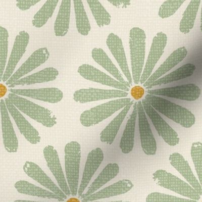 Floral Daisy Pinwheels - Mint on Cream - Medium