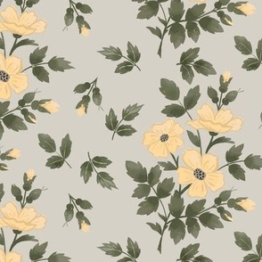 Sadie Yellow Floral Vintage Style Bouquet Pattern 