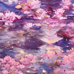 spring, sakura, flowers, water