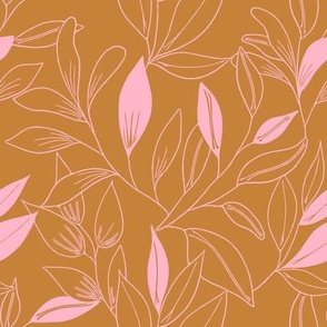 Pink leaves Outline On Orange - Medium