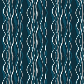 Bold teal and white wavy stripes make up this eye catching pattern.  
