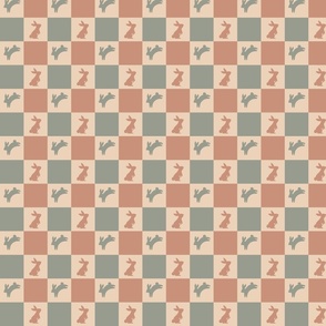 Brown blue checkered bunny rabbit pattern