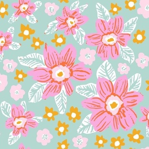 Malibu florals in Laguna Jumbo wallpaper