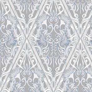 Seamless floral pattern-218. Damask style pattern, grey and blue colours.