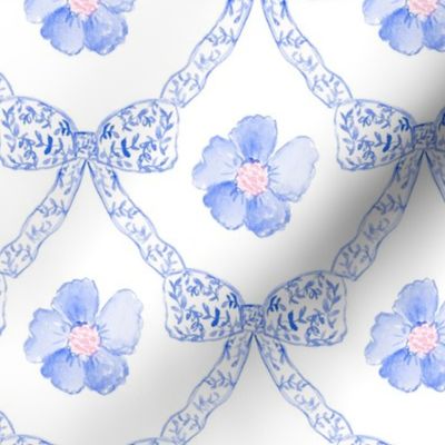 Watercolor chinoiserie ribbonerie with flowers