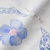 Watercolor chinoiserie ribbonerie with flowers