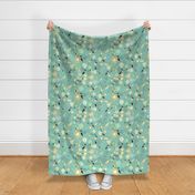 Mid Mod Mix and Match Coordinate - Large Floral in Sage, Yellow, and Brown on Turquoise