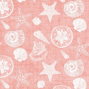 Shell Sketches on Coral Distressed Linen Background